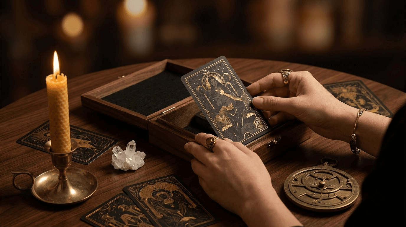 Tarot card reading during private consultation